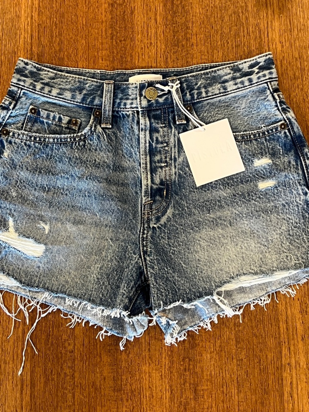 Pistola Nova University Distressed Denim Shorts